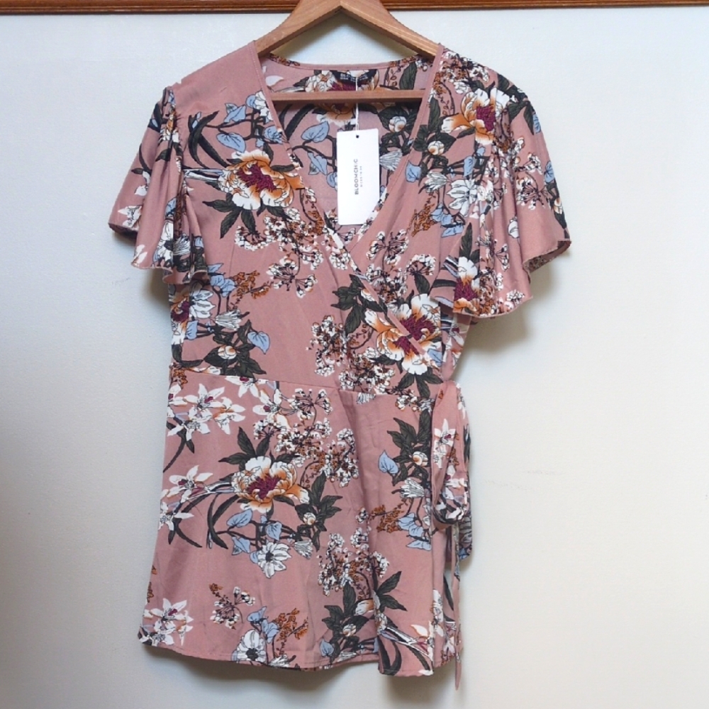 18 / 20 True Wrap Floral Top Mauve Pink 🩷 Dusty Rose Bloomchic NEW